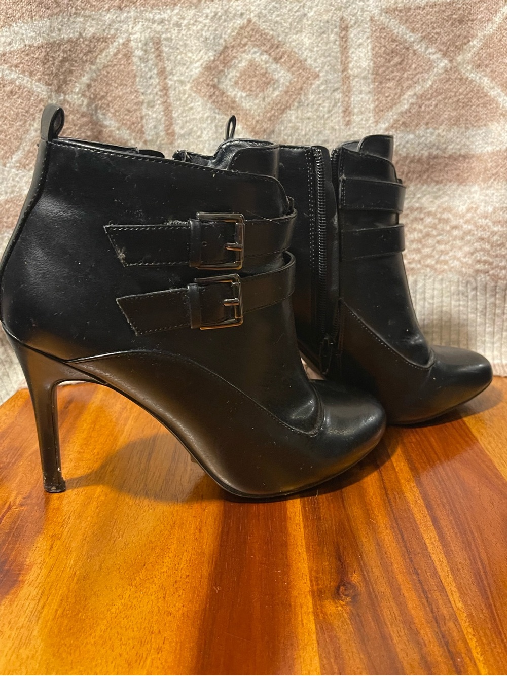 Ardene Black Faux Leather Double Buckle Stiletto High Heel Ankle Booties 8